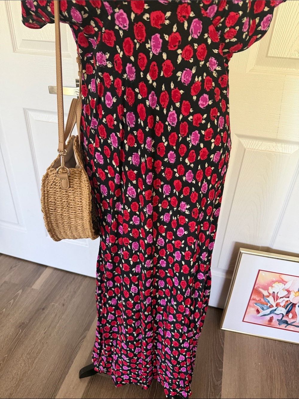Zara Black Maxi Dress with Pink Floral Print - Picture 4 of 12